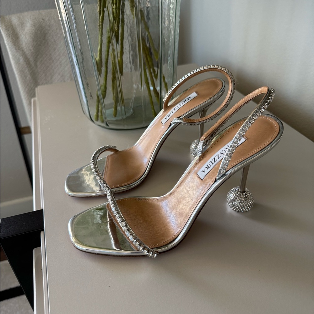 Aquazzura Elegant Silver Heeled Sandals